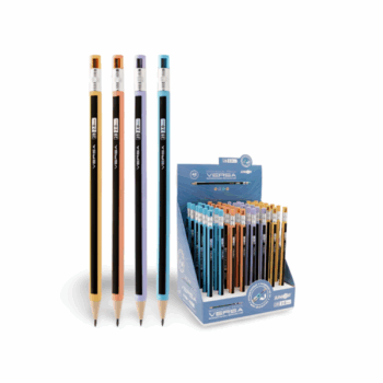Mechanická ceruzka JUNIOR Versa 2.0 mm s tuhou 2B a vstavaným strúhadlom v štyroch farebných variantoch.